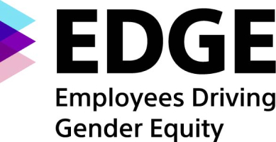 Group photo showing three Sony employees chatting over coffee